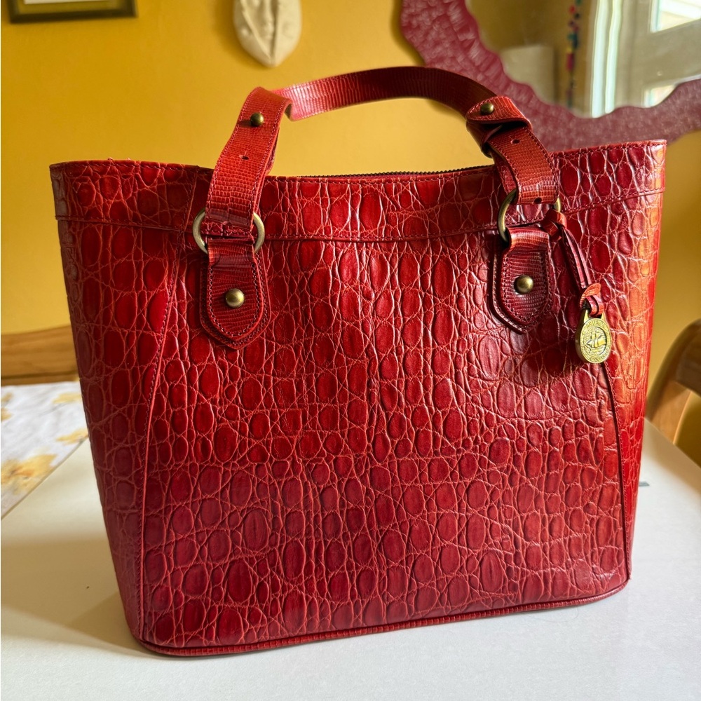 Vtg Brahmin Red Leather Tote Bag Prissy Collection Croc-Embossed Purse - Picture 5 of 15